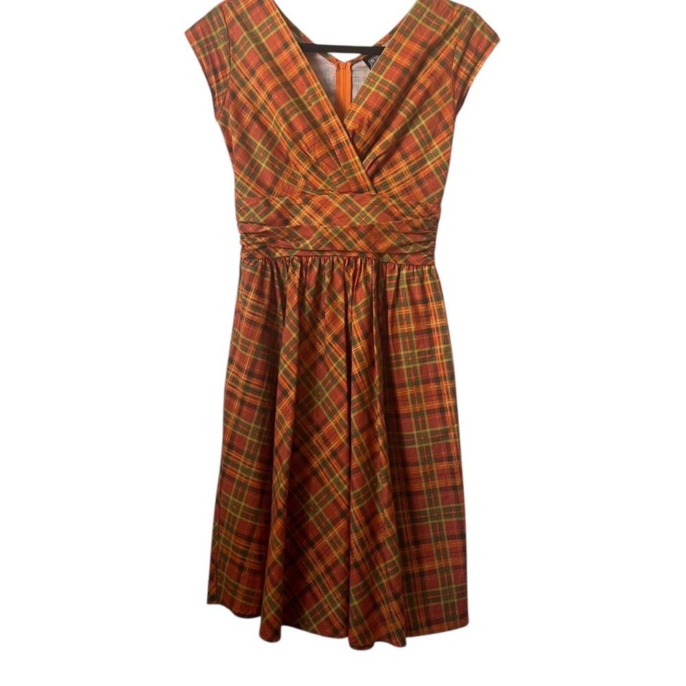 RETROLICIOUS Orange Plaid Greta Dress Size XS - Picture 2 of 12